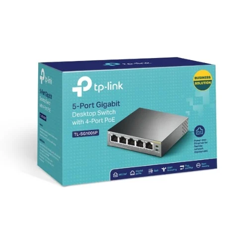 TP-Link TL-SG1005P 5-Port Gigabit Desktop Switch with 4-Port PoE TP-Link TL-SG1005P 5-Port Gigabit Desktop Switch with 4-Port PoE