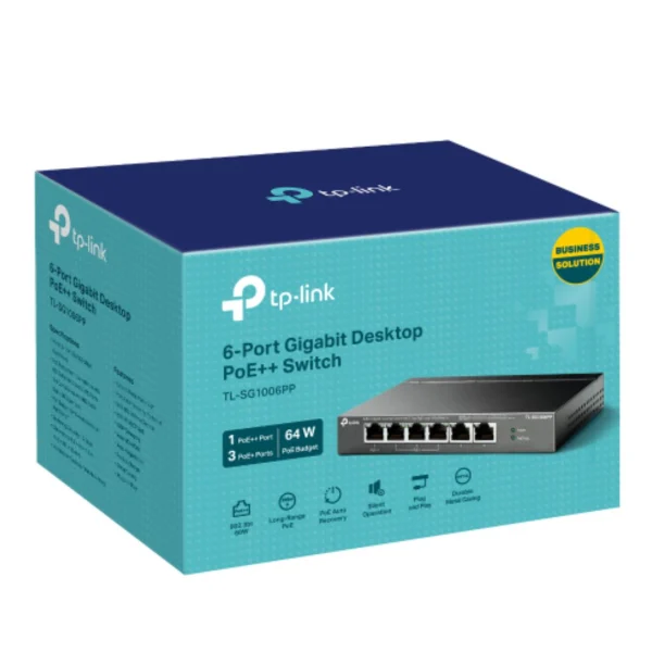 TP-Link TL-SG1006PP 6-Port Gigabit Desktop Switch with 3-Port PoE+ and 1-Port PoE++ TP-Link TL-SG1006PP 6-Port Gigabit Desktop Switch with 3-Port PoE+ and 1-Port PoE++