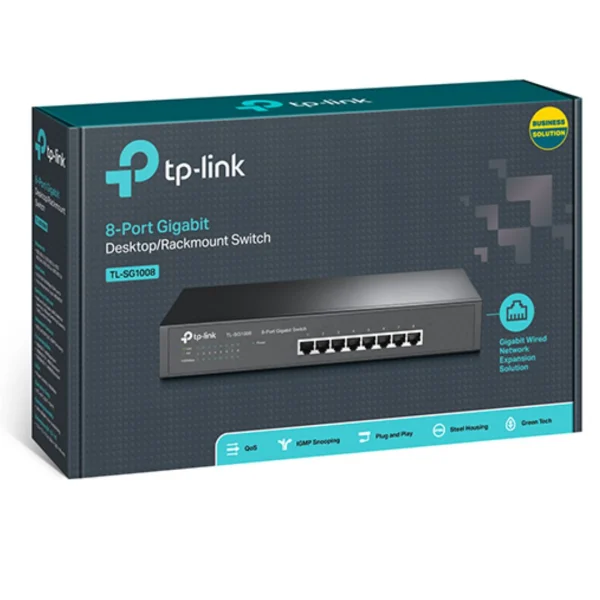 TP-Link TL-SG1008 8-Port Gigabit Unmanaged Switch 13' Desktop Rackmountable Steel Case Fanless