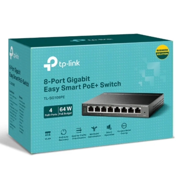 TP-Link TL-SG108PE 8-Port Gigabit Easy Smart Switch with 4-Port PoE, 55W IEEE 802.3af