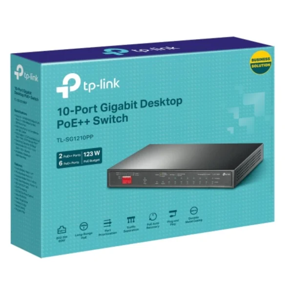 TP-Link TL-SG1210PP 10-Port Gigabit Desktop Switch with 6-Port PoE+ and 2-Port PoE++ , 9× TP-Link TL-SG1210PP 10-Port Gigabit Desktop Switch with 6-Port PoE+ and 2-Port PoE++