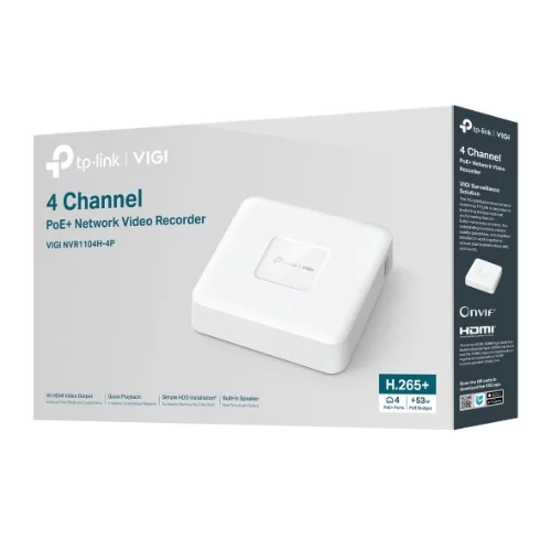 TP-Link VIGI NVR1104H-4P 4 Channel PoE+ Network Video Recorder, 24/7 Continuous Recording, 4K TP-Link VIGI NVR1104H-4P 4 Channel PoE+ Network Video Recorder, 24/7 Continuous Recording