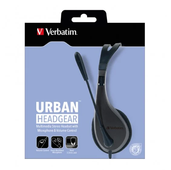 Verbatim Multimedia Headset with Microphone - 3.5mm Jack, Wide Frequency Stereo, 40mm Drivers