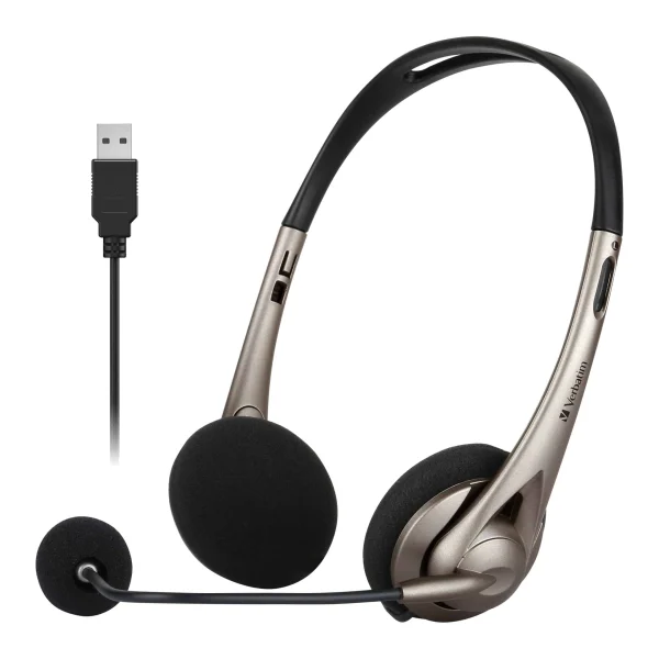Verbatim Multimedia Headset with Boom Mic Headphone, Volume Control, USB 3.0 – Grey – School Verbatim Multimedia Headset with Boom Mic Headphone, Volume Control, USB 3.0 – Grey – School