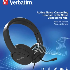 Verbatim Active Noise Cancelling Headset with Gooseneck Mic. 3.5mm Jack for PC, Phone