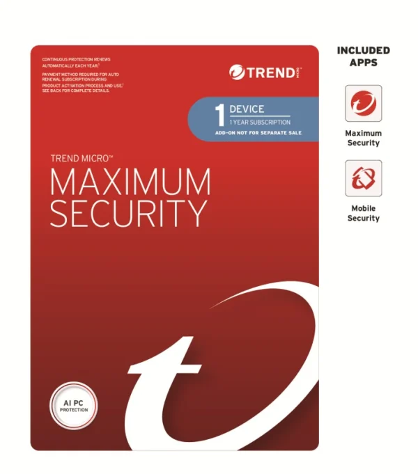 Trend Micro TICEWWMGXY311B Maximum Security (1 Device) 1 Year Add-on Auto Re OEM