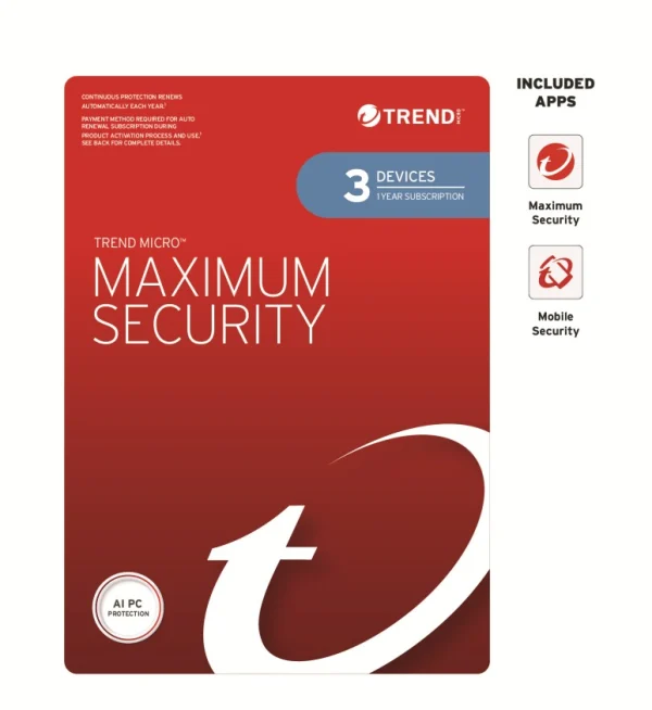 Trend Micro TICEWWMFXSCXEW Maximum Security (3 Devices) 1 Year Retail Mini Box Auto Re Trend Micro TICEWWMFXSCXEW Maximum Security (3 Devices) 1 Year Retail Mini Box Auto Re