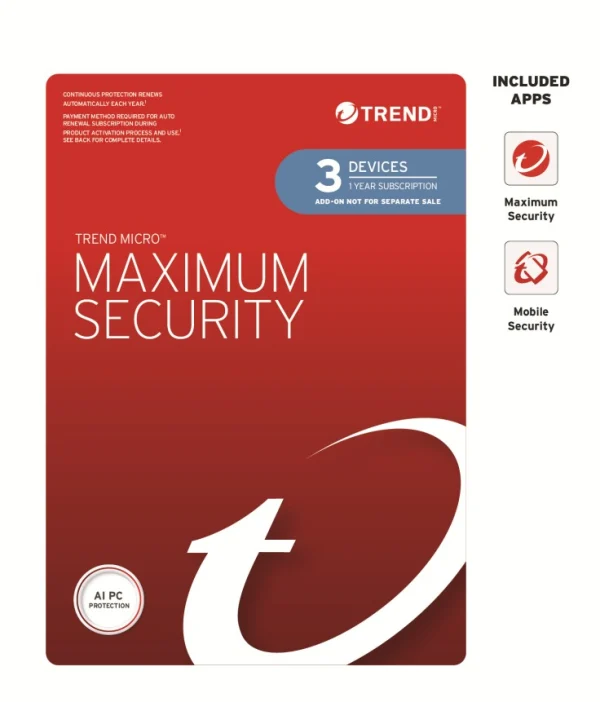 Trend Micro TICEWWMGXY3P1B Maximum Security Plus (3 Devices) 1 Year Add-on OEM (Plus = Secure Trend Micro TICEWWMGXY3P1B Maximum Security Plus (3 Devices) 1 Year Add-on OEM (Plus = Secure