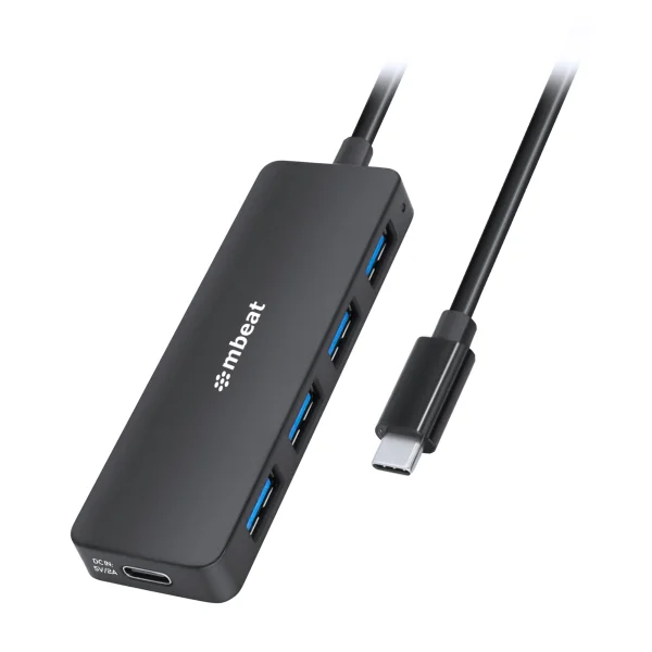 MBEAT MB-C3H-5K® 4-Port USB-C Hub with USB-C DC Port Compact and Portable Design Flexible MBEAT MB-C3H-5K ® 4-Port USB-C Hub with USB-C DC Port Compact and Portable Design Flexible