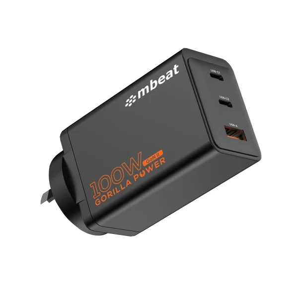 MBEAT MB-PD100W2CA-K ® Gorilla Power PD 100W GaN II USB-C Charger 50% smaller than the MBEAT MB-PD100W2CA-K ® Gorilla Power PD 100W GaN II USB-C Charger 50% smaller than the