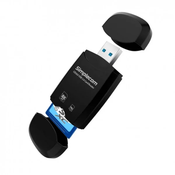 Simplecom CR303-BK CR303 2 Slot SuperSpeed USB 3.0 Card Reader with Dual Caps -Black Simplecom CR303-BK CR303 2 Slot SuperSpeed USB 3.0 Card Reader with Dual Caps -Black