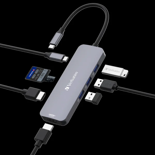 Verbatim USB-C Pro Multiport Hub 8 Ports, 2x HDMI 8K30+4K30 dual display, 3x USB-A 3.2 Gen1 Verbatim USB-C Pro Multiport Hub 8 Ports, 2x HDMI 8K30+4K30 dual display, 3x USB-A 3.2 Gen1