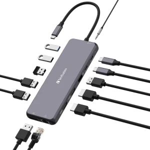 Verbatim USB-C Pro Multiport Hub 13 Ports, 2x HDMI + DP 8K30, triple 4K, RJ45 1GbE, 2x USB-C Verbatim USB-C Pro Multiport Hub 13 Ports, 2x HDMI + DP 8K30, triple 4K, RJ45 1GbE