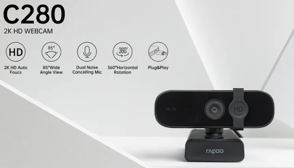 RAPOO C280 2K Webcam – Wide Angle Lens, Noise Canceling Mic, Plug & Play, Teams, Google Meet RAPOO C280 2K Webcam - Wide Angle Lens, Noise Canceling Mic, Plug & Play, Teams, Google Meet
